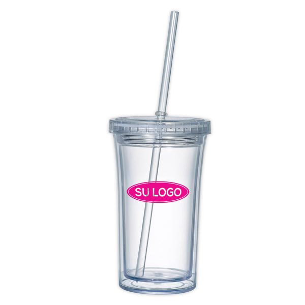 Vaso con popote de 350 ml transparente
